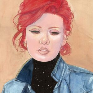 Ilustración Mi Mundo de Christine Hope, técnica mixta en tonos suaves con universo simbólico interior.